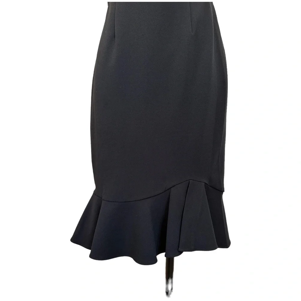 Betsey Johnson Black Dress Pearl Fringe Collar Black Cap Sleeve Ruffle Hem Sz 8 - Picture 7 of 16